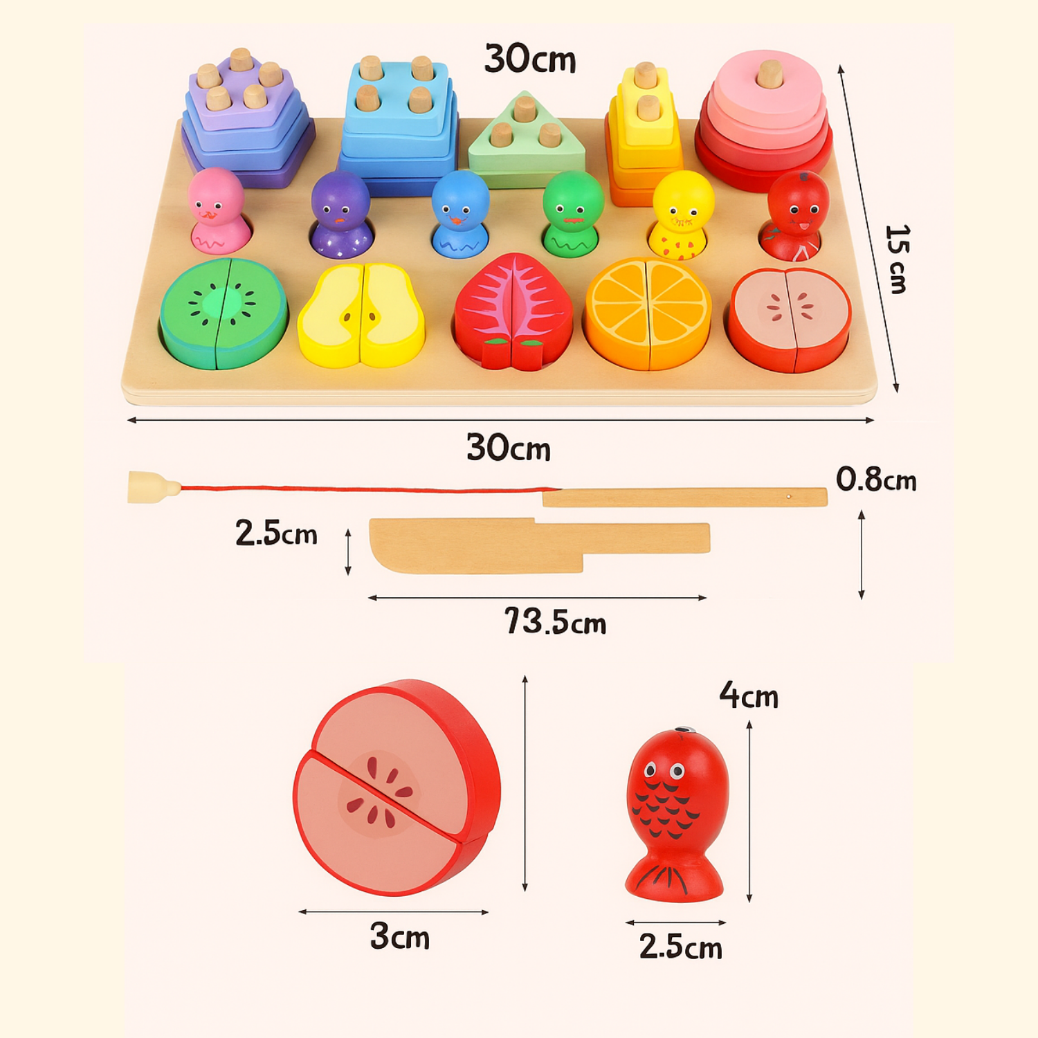 Монтессорі сортер з риболовлею та фруктами