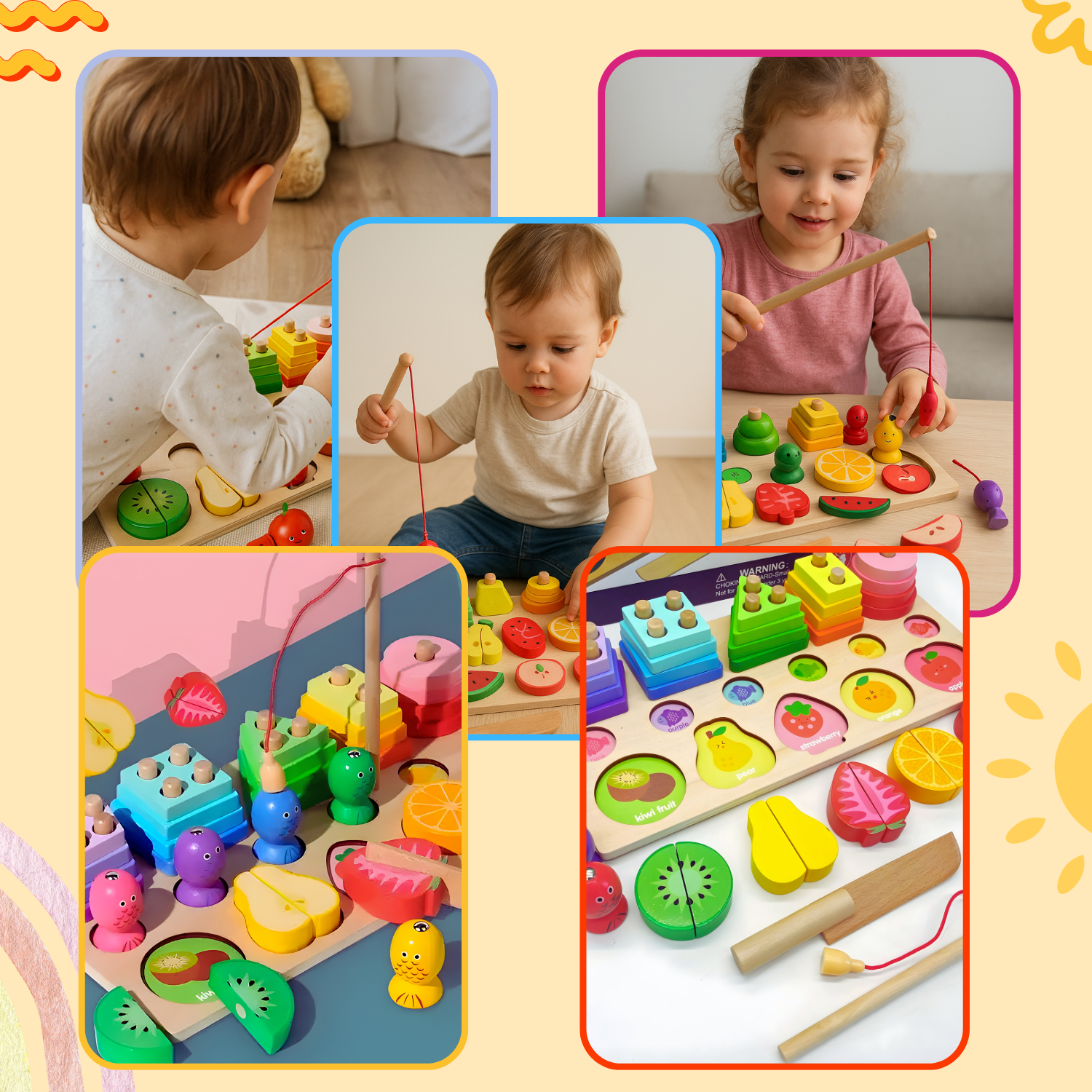 Монтессорі сортер з риболовлею та фруктами